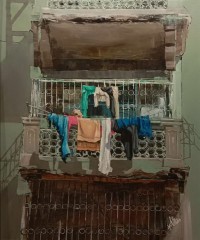 Khalid Khan-Kaay, 28 x 36 Inch, Acrylic on Canvas, Cityscape Painting, AC-KHKN-089